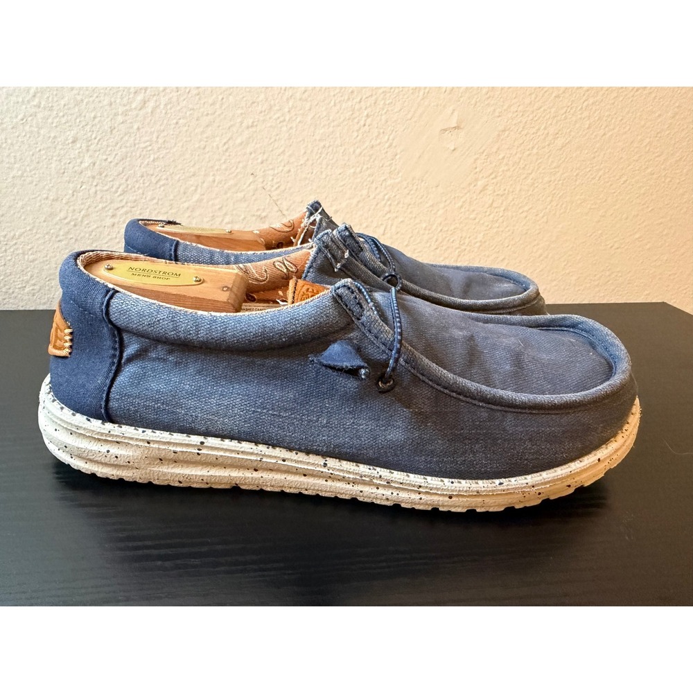 Hey Dude Wally Washed Canvas Navy Slip On Loafers Mens 8 Womens 10 40296-410